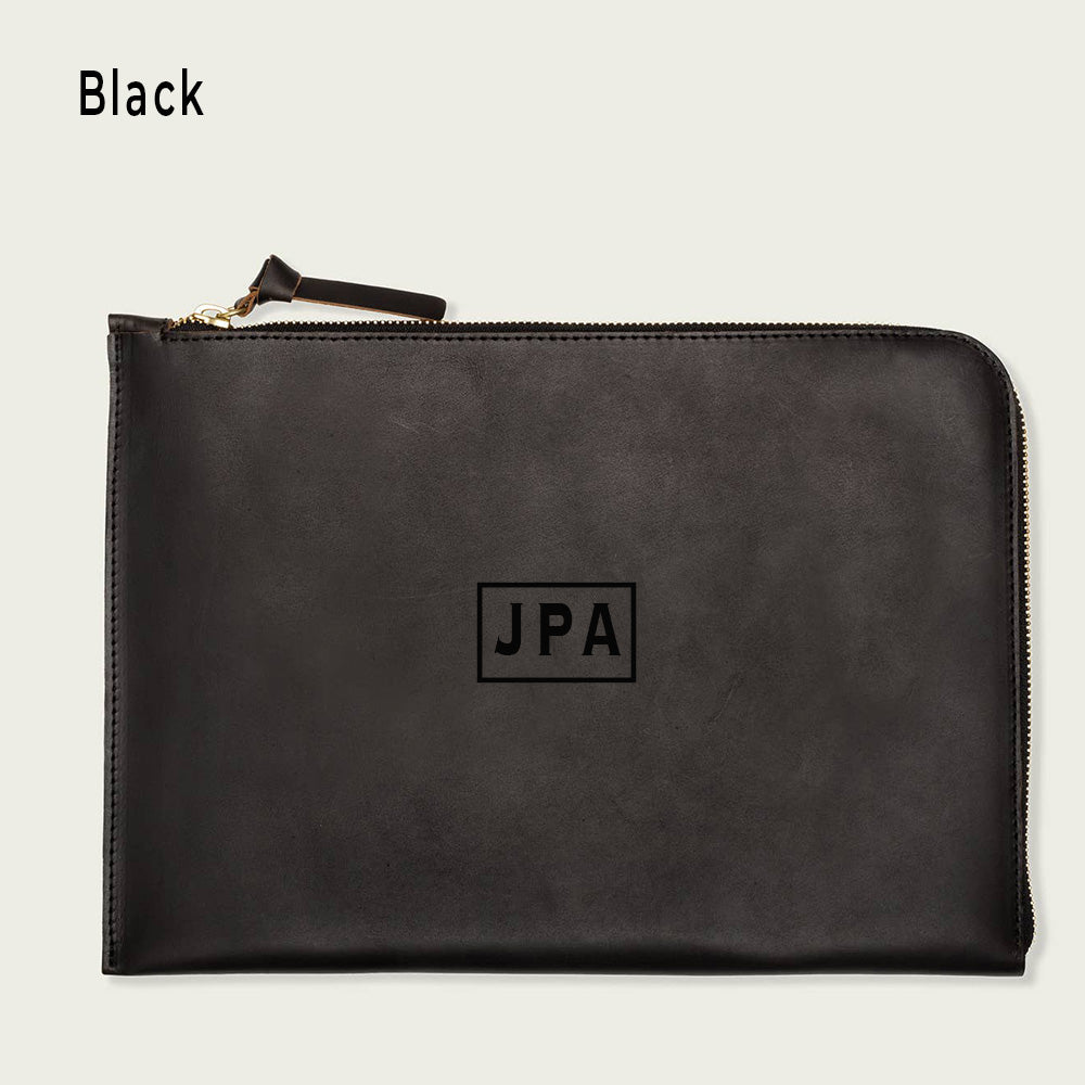 James Leather Laptop Sleeve – 16” | Personalized Full-Grain Leather in Black, Olive & Brown