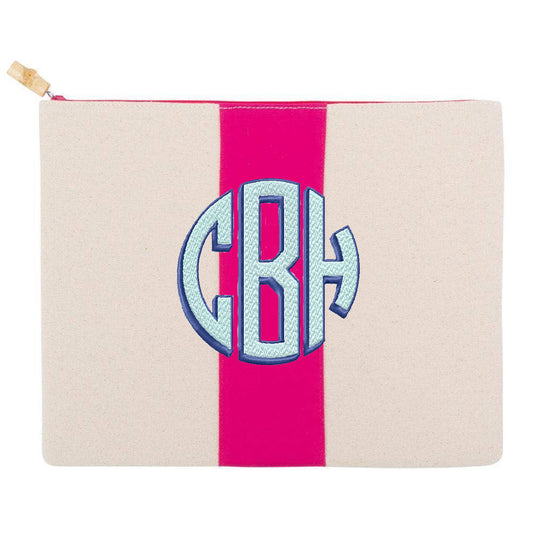 Pink Finley canvas pouch with center stripe and bamboo zipper pull