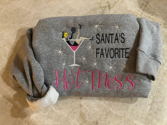 Santa's Hot Mess Sweatshirt Detail |elizabethjames.co