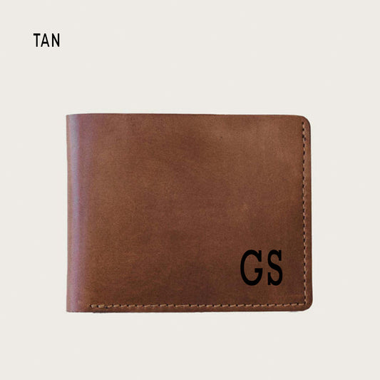 Signature leather bifold wallet for men – front view TAN