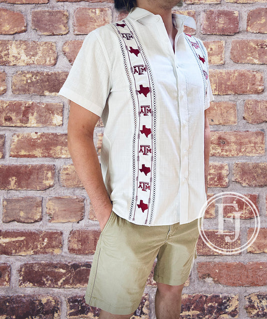 Texas A&M Aggie Maroon Game Day Guayabera Shirt |Officially Licensed