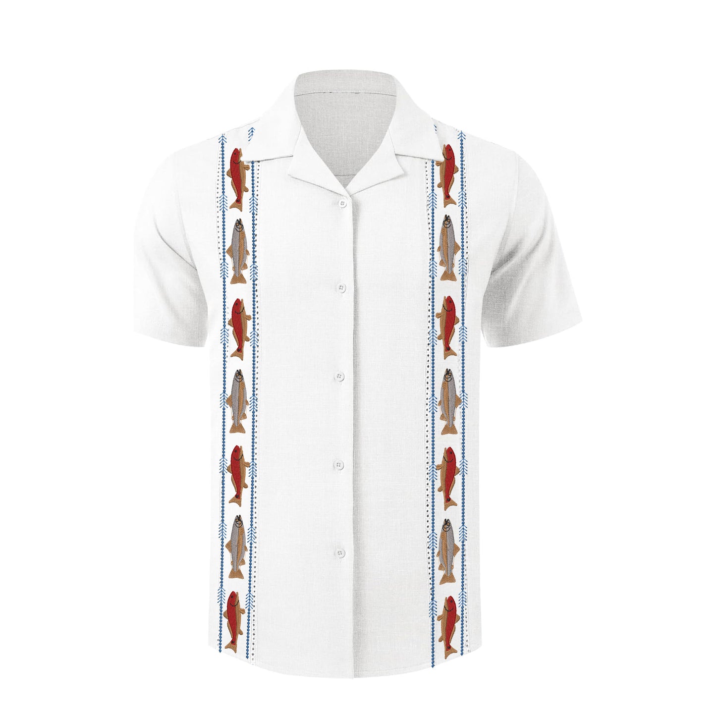 Gulf Coast Bay Guayabera – Redfish & Trout Edition| Classic White, Short Sleeve