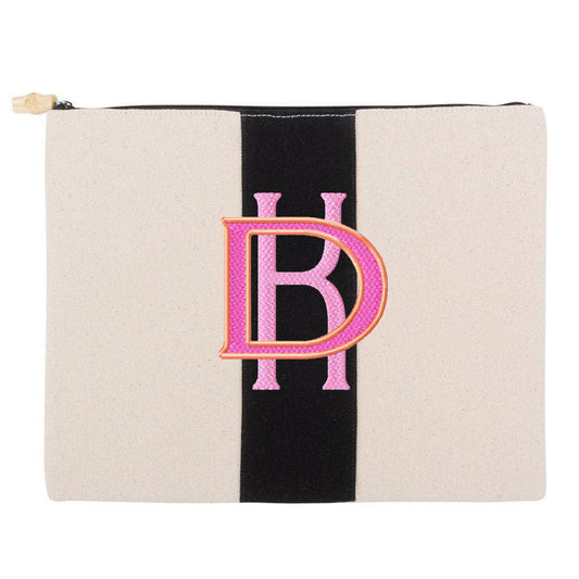 Black Finley canvas pouch with center stripe and bamboo zipper pull