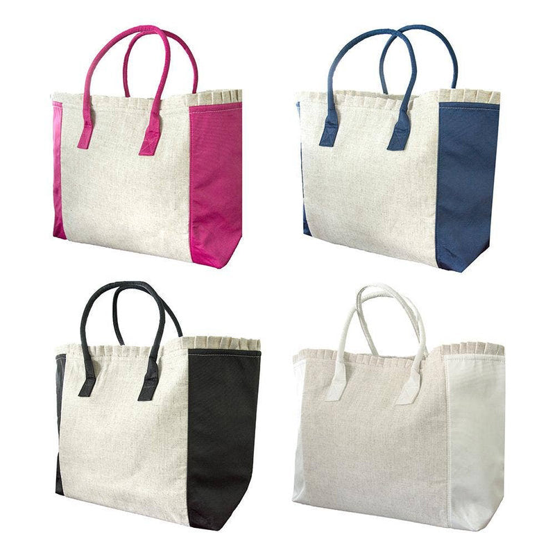 Color choices of linen travel tote with nylon lining