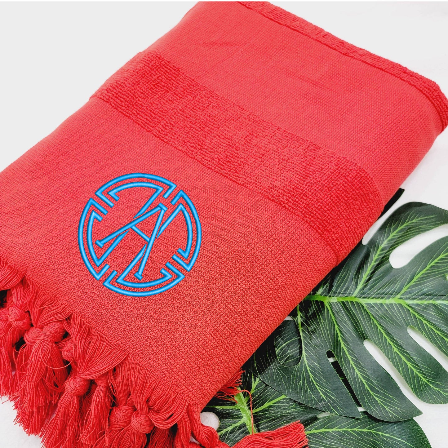 Red Turkish terry towel with flat woven reverse side