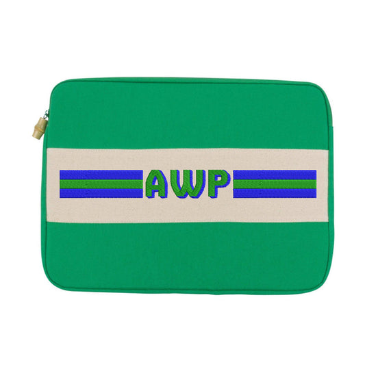 The Varsity Stripe Monogram Laptop Case – Custom Canvas Tech Sleeve with Bold Shadow Block Initials