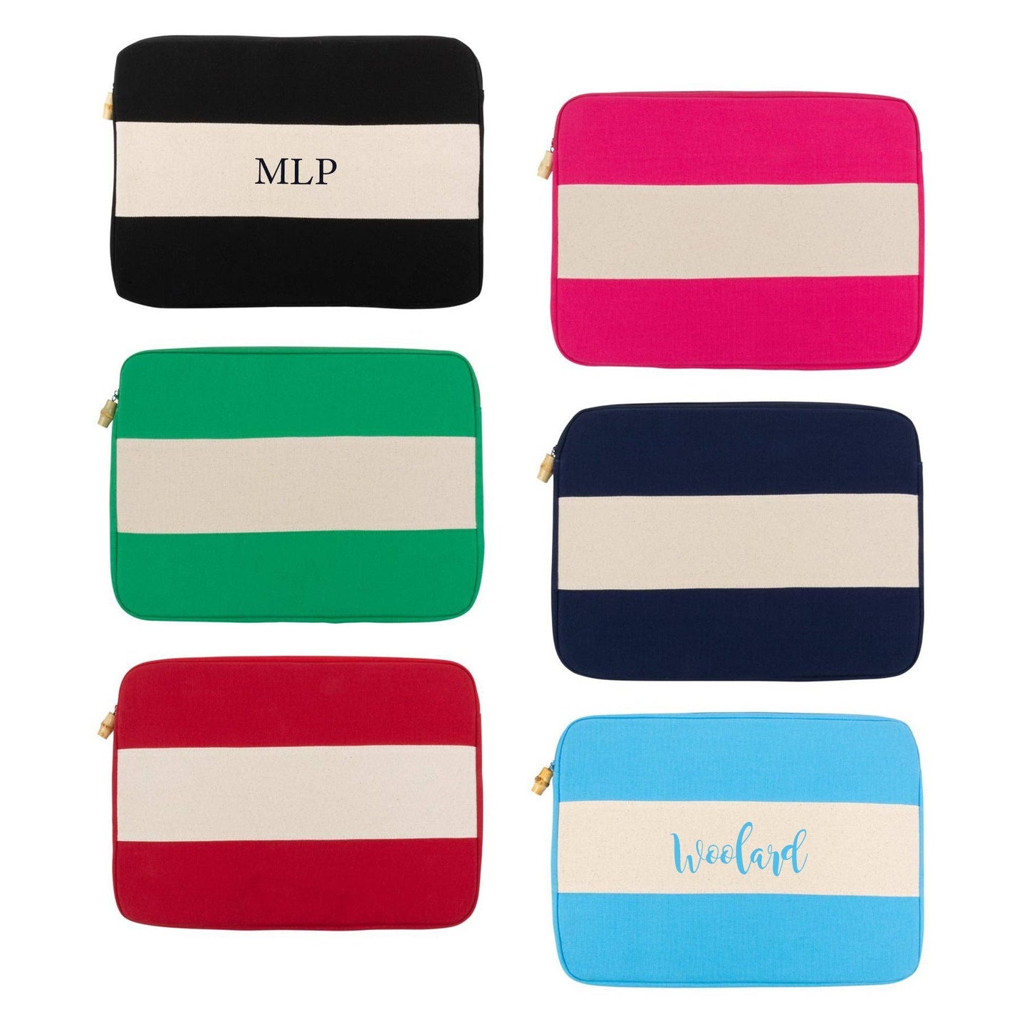 The Varsity Stripe Monogram Laptop Case – Custom Canvas Tech Sleeve with Bold Shadow Block Initials