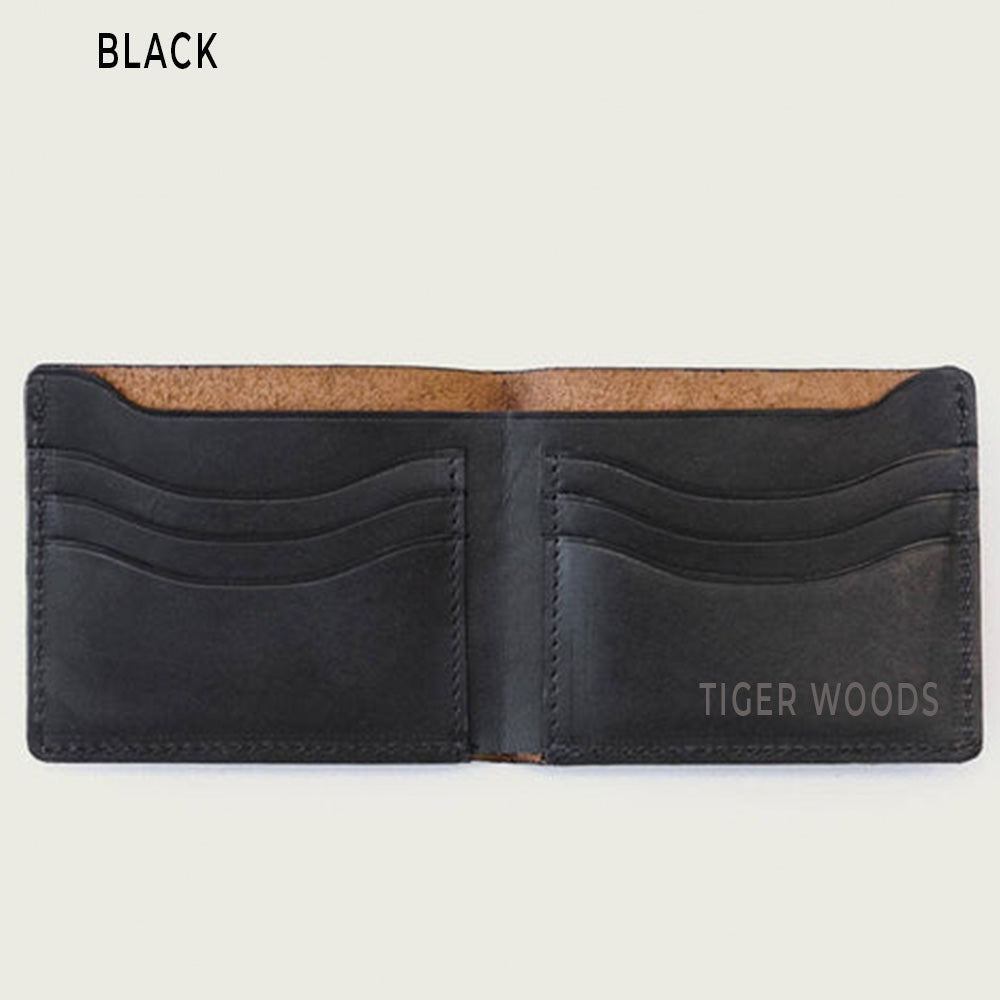 Laser engraved initials on men’s bifold leather wallet