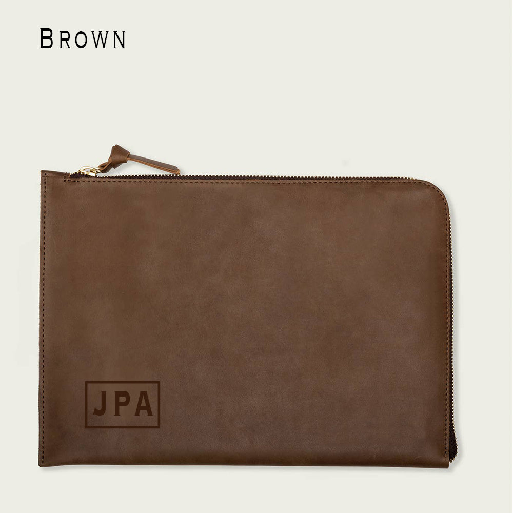 James Leather Laptop Sleeve – 16” | Personalized Full-Grain Leather in Black, Olive & Brown