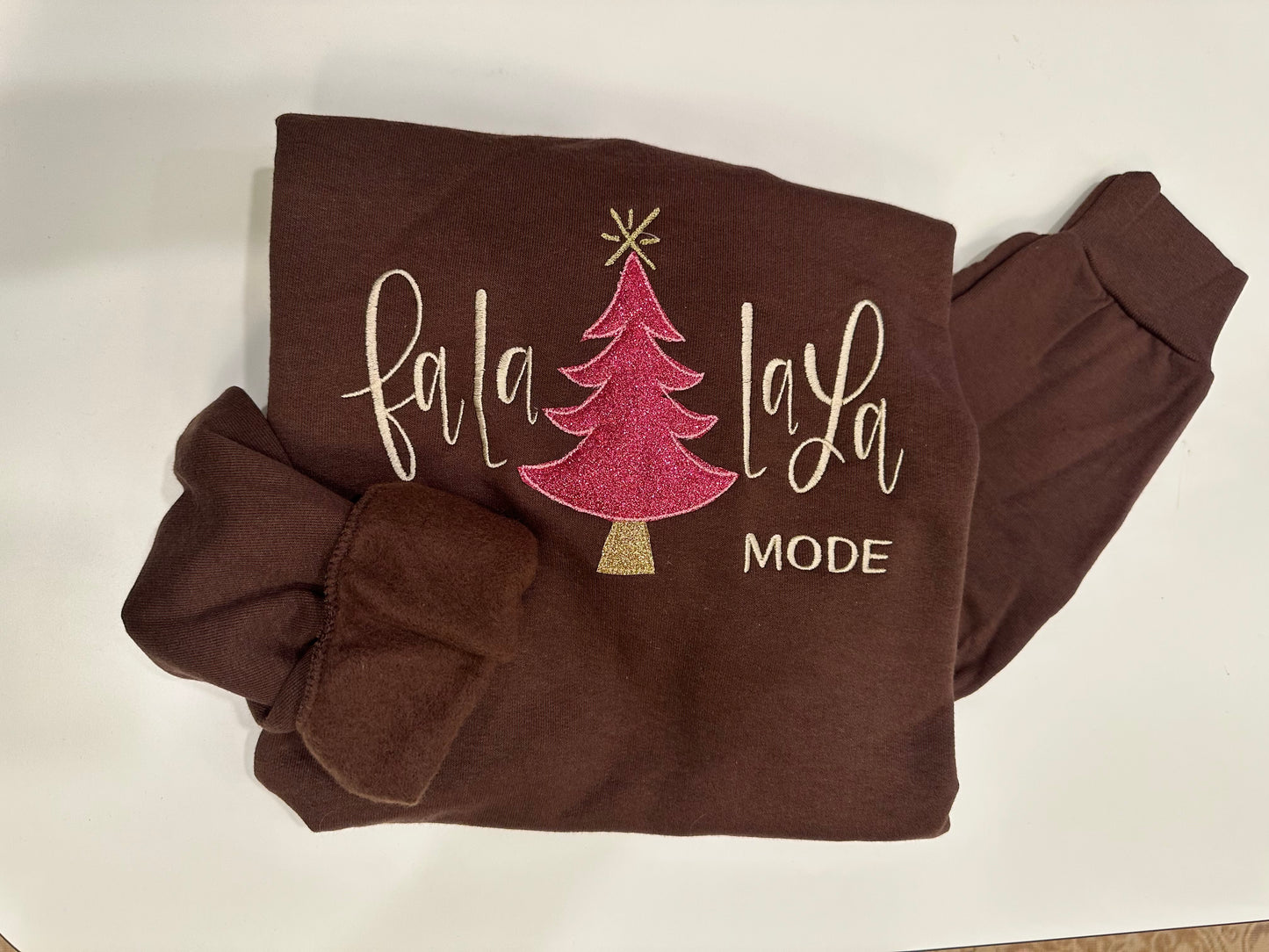 Fa La La La Sweatshirt detail| ElizabethJames.co