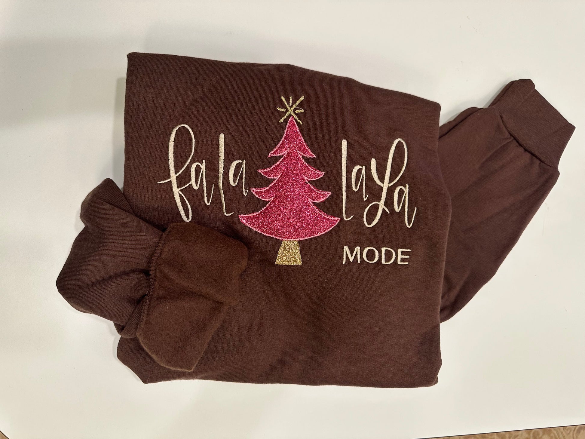 Fa La La La Sweatshirt detail| ElizabethJames.co
