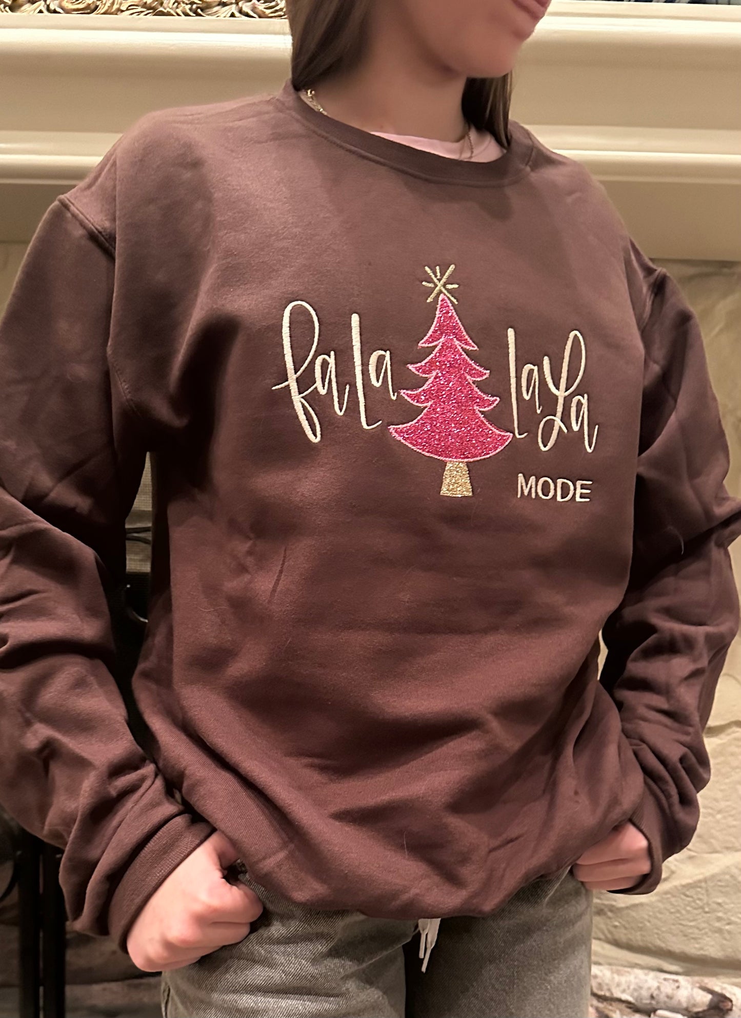 Fa La La La Sweatshirt lifestyle| ElizabethJames.co