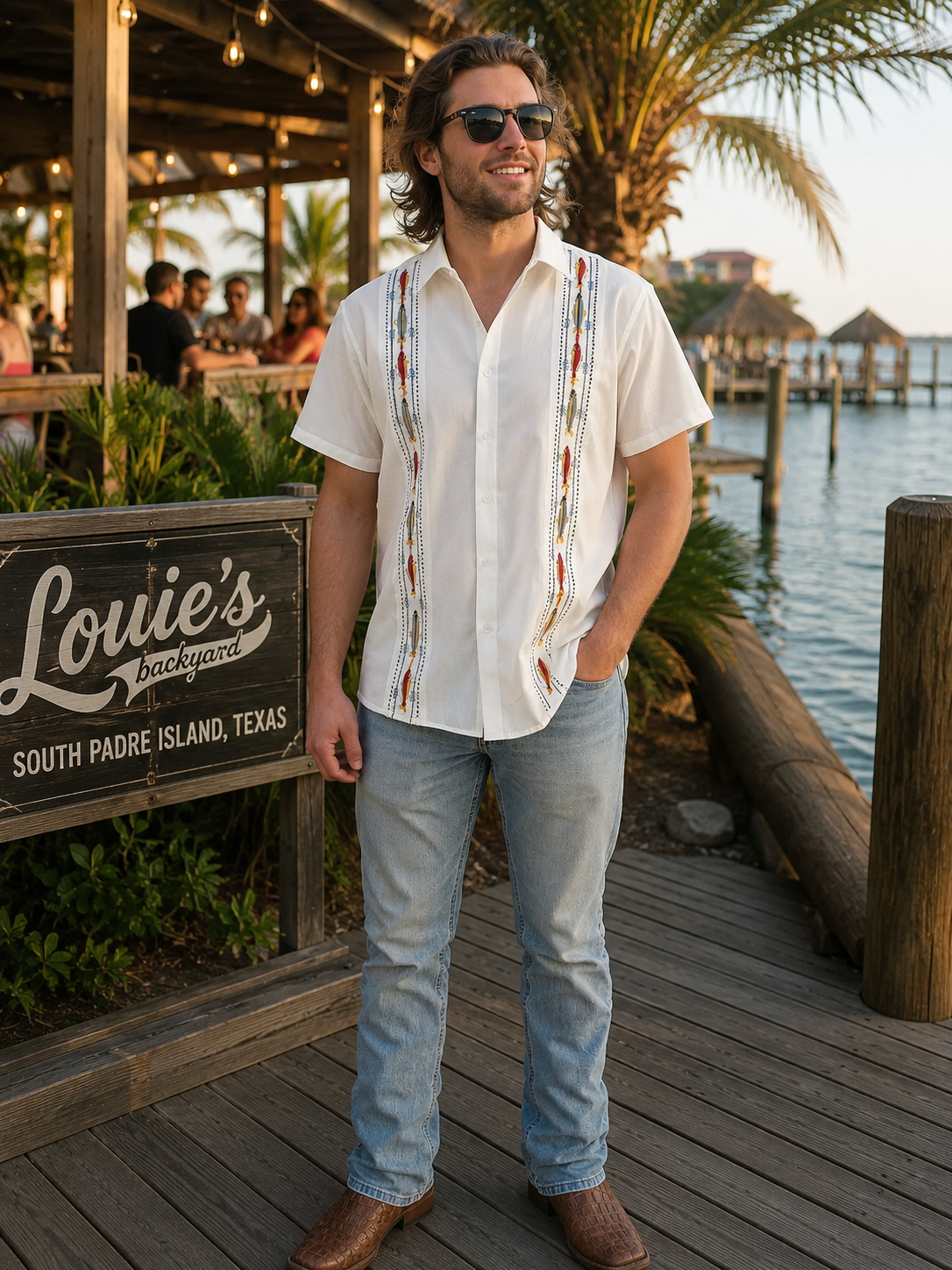 Gulf Coast Bay Guayabera – Redfish & Trout Edition| Classic White, Short Sleeve