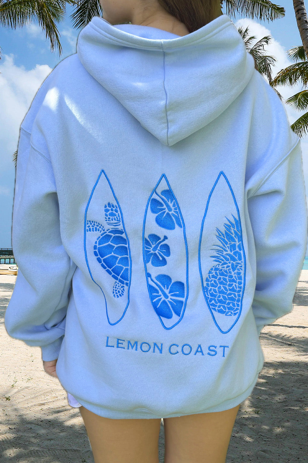 🌊 The Saltwater Sky Hoodie – Lemon Coast™ Embroidered Surf Hoodie (Blue)
