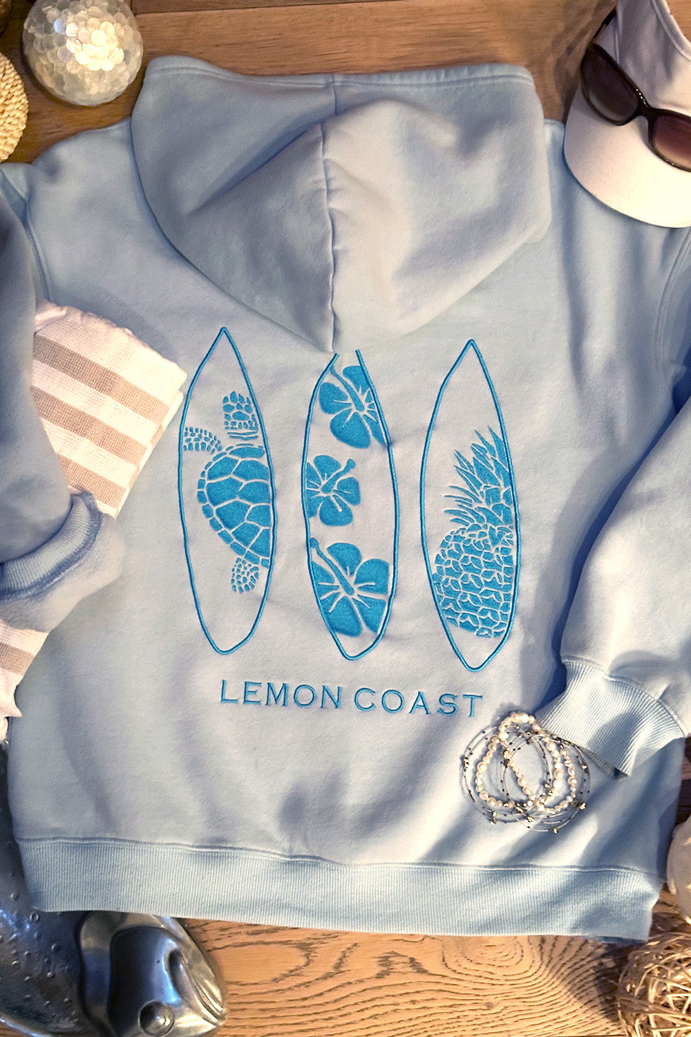 🌊 The Saltwater Sky Hoodie – Lemon Coast™ Embroidered Surf Hoodie (Blue)