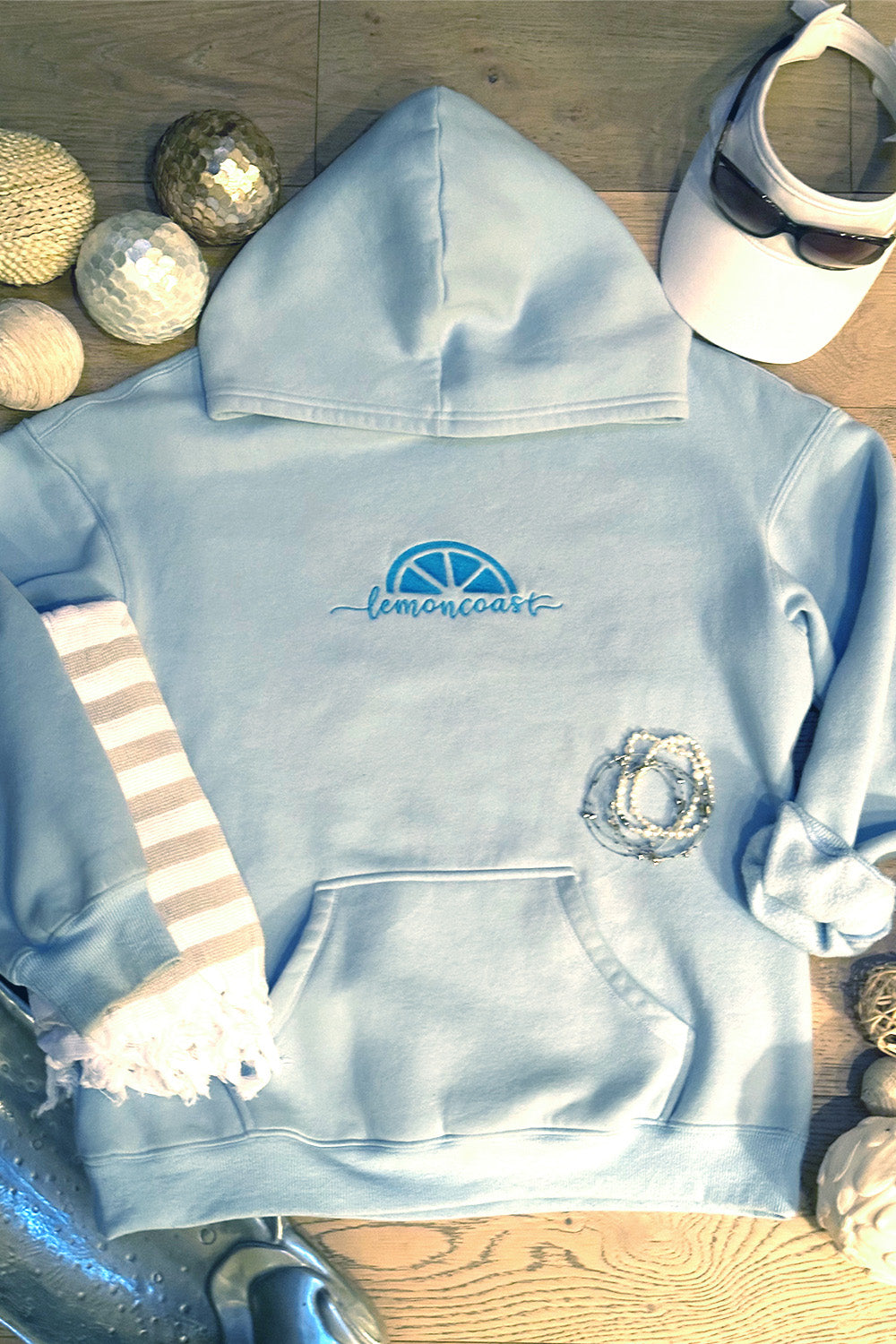 🌊 The Saltwater Sky Hoodie – Lemon Coast™ Embroidered Surf Hoodie (Blue)