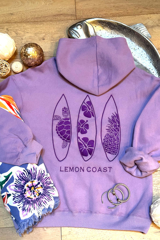 🪻 The Lavender Tide Hoodie – Lemon Coast™ Embroidered Surf Hoodie (Lavender)