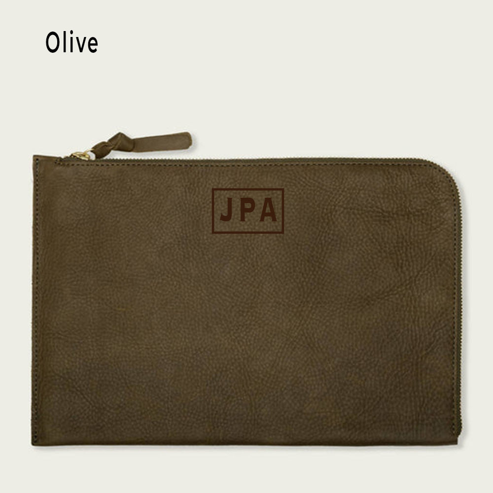 James Leather Laptop Sleeve – 16” | Personalized Full-Grain Leather in Black, Olive & Brown