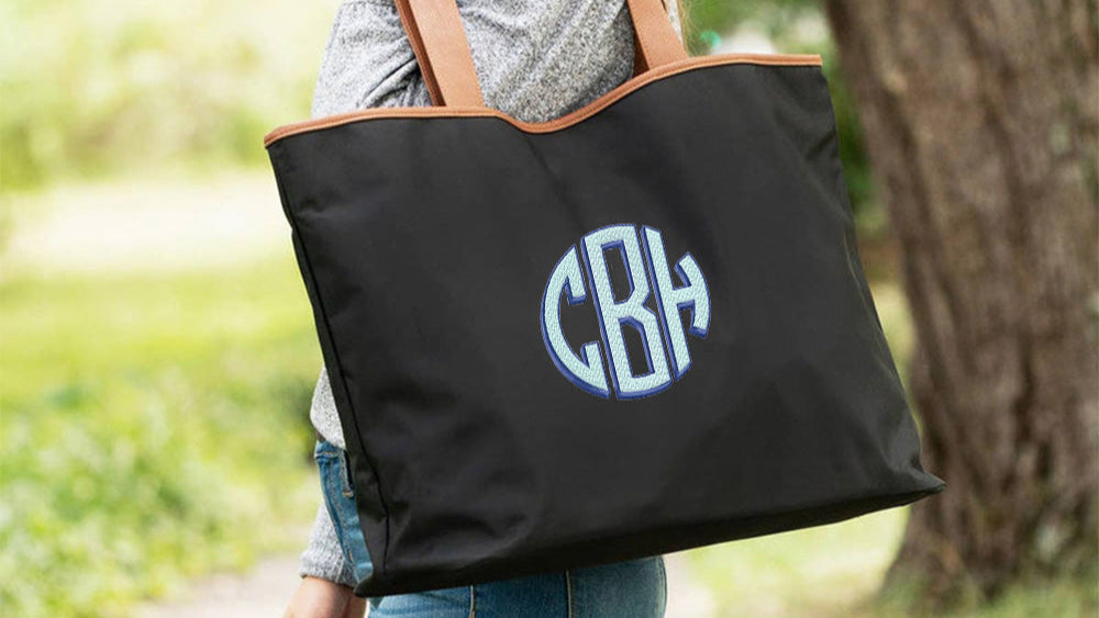 Stylish black nylon tote in use – ideal for work or travel