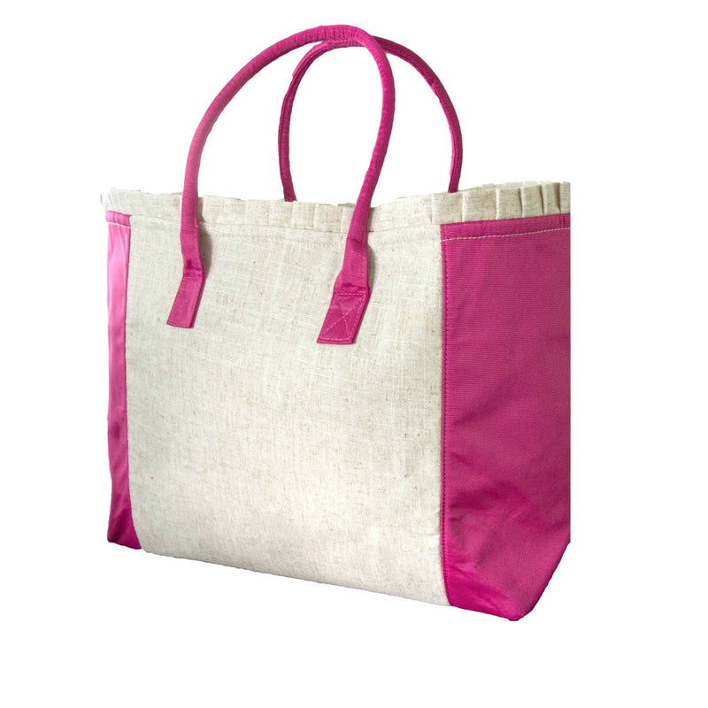 Linen Weekender Tote – Moiré Trimmed Travel Bag | Pink or Black
