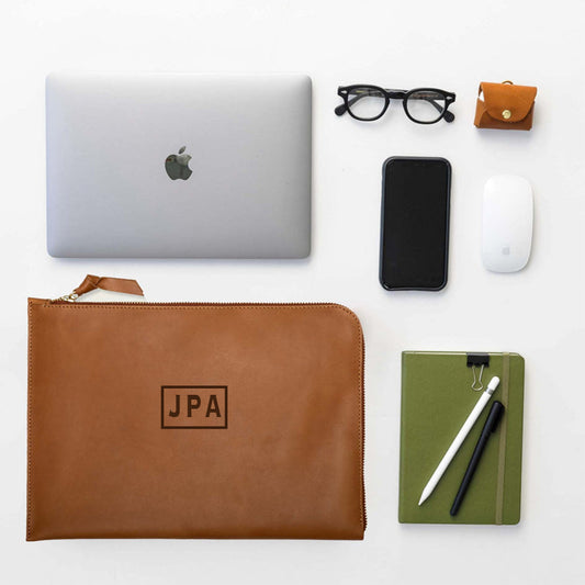 James Leather Laptop Sleeve – 16” | Personalized Full-Grain Leather in Black, Olive & Brown