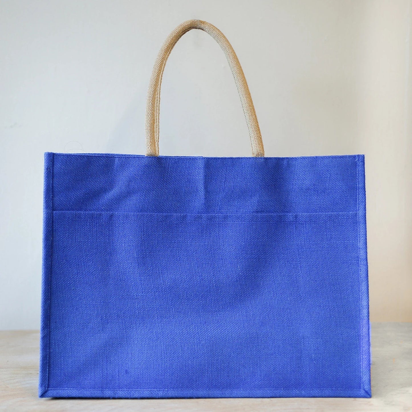 Lapis blue jute tote with pocket, lightweight and water-resistant by Elizabeth James Co.
