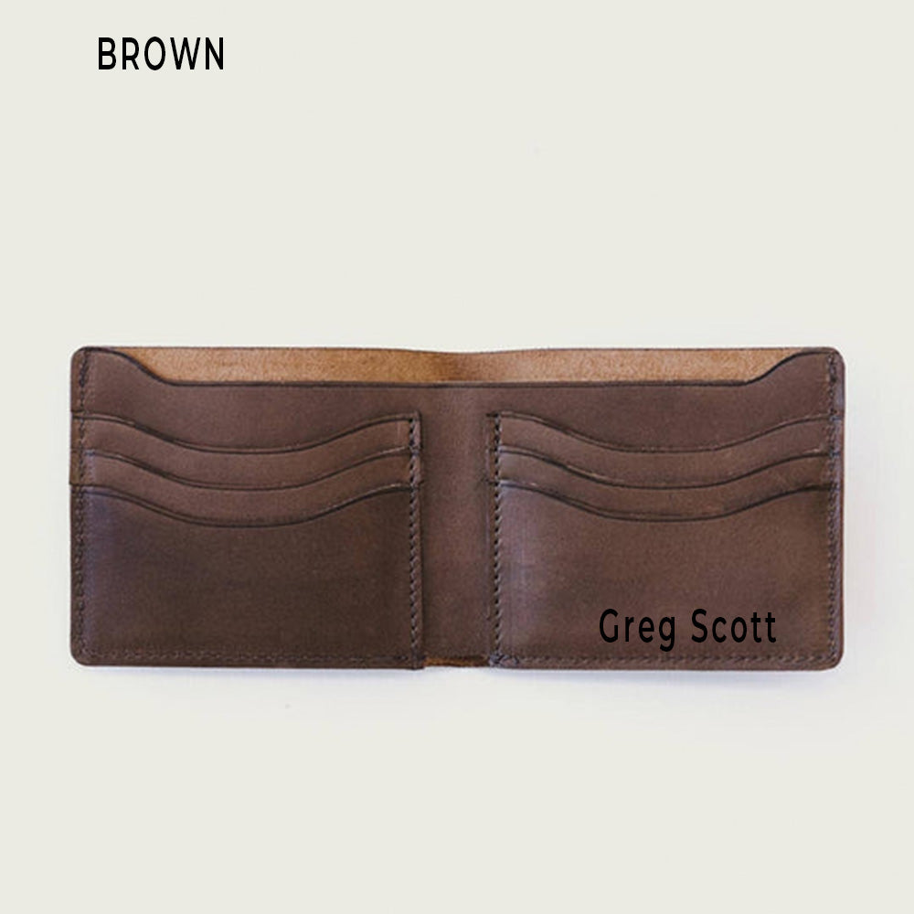 Full-grain leather wallet open view showing pockets BROWN