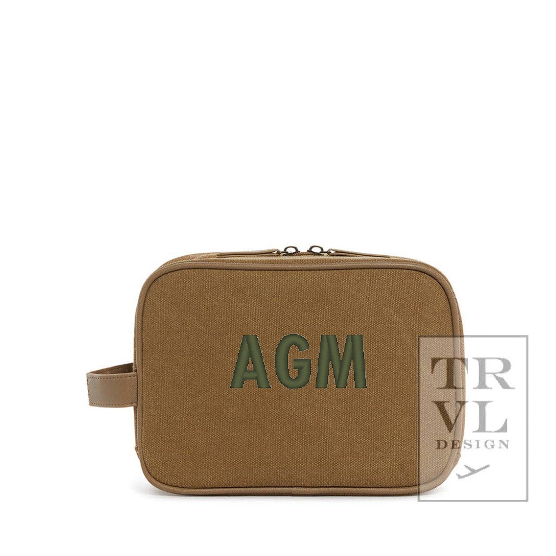 Men’s coated canvas toiletry kit in hay with dual zipper and handle