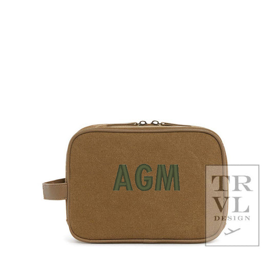 Men’s coated canvas toiletry kit in hay with dual zipper and handle