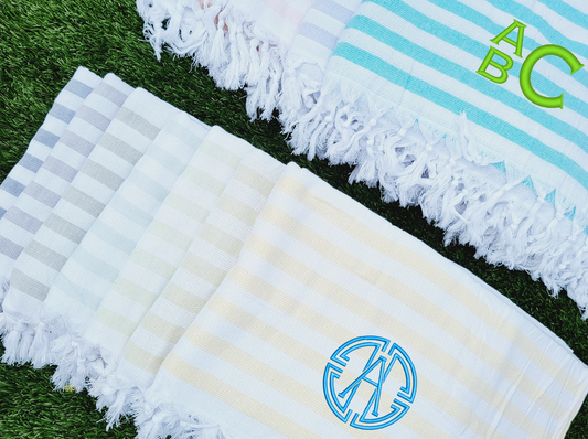 Organic cotton Turkish towel personalized with initials