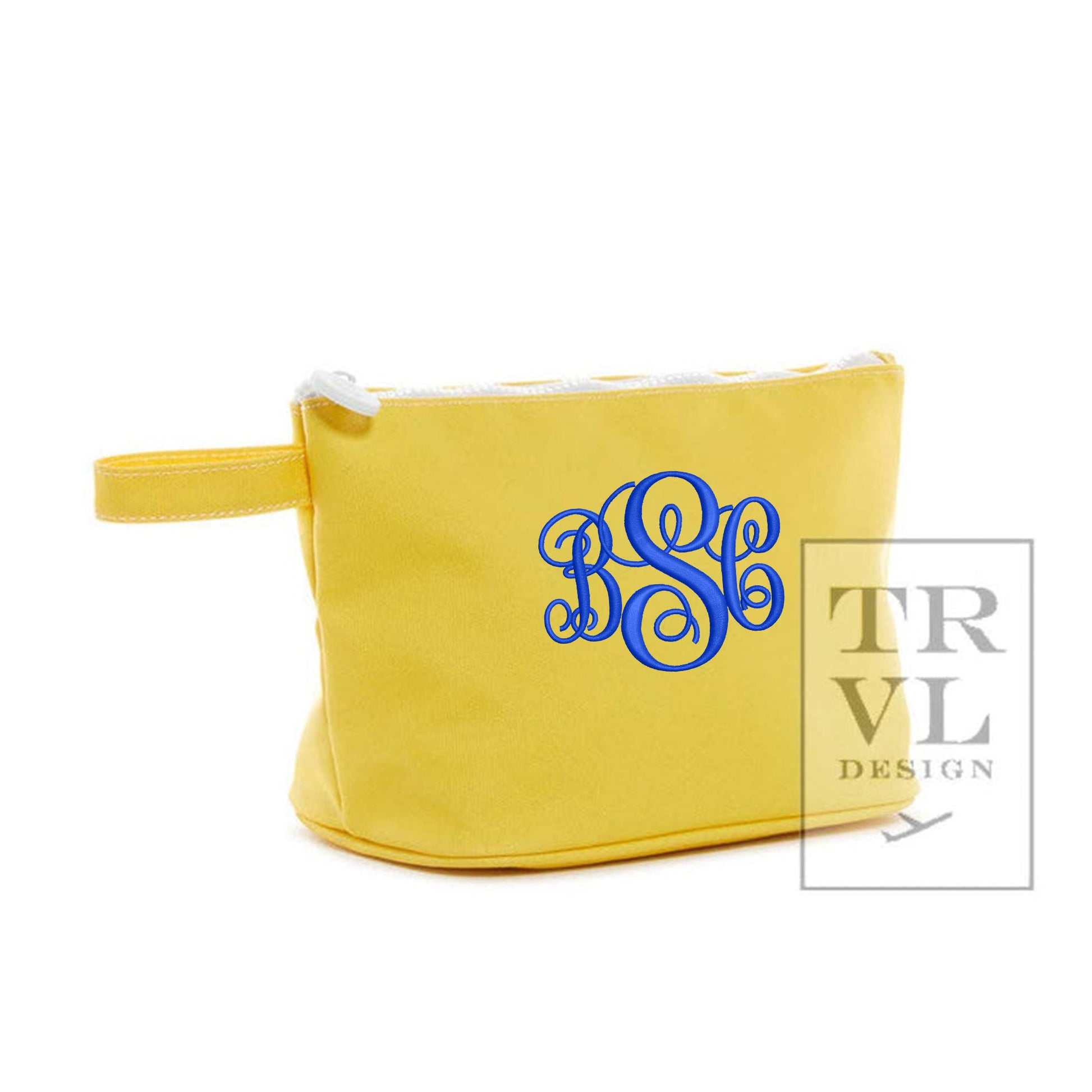 Yellow Skipper Makeup Bag – sustainable coated canvas exterior-side view