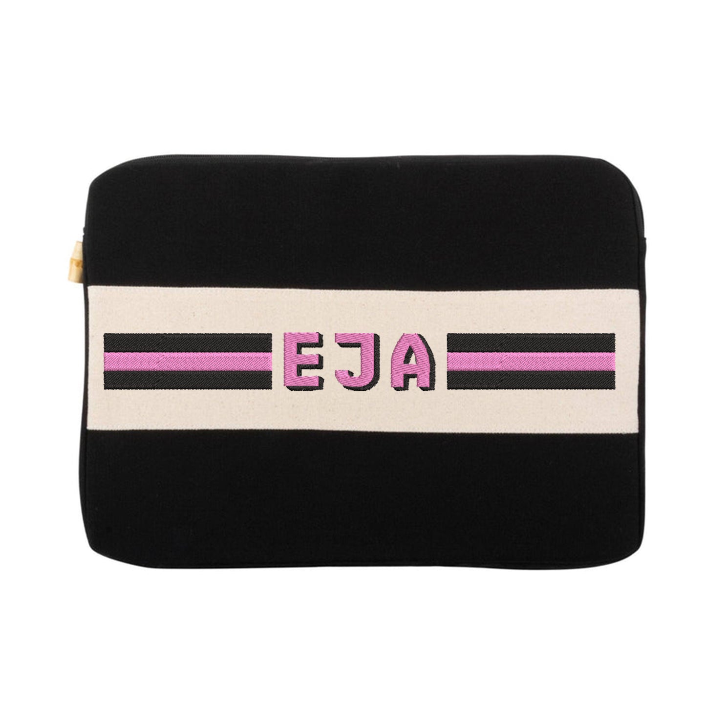 The Varsity Stripe Monogram Laptop Case – Custom Canvas Tech Sleeve with Bold Shadow Block Initials