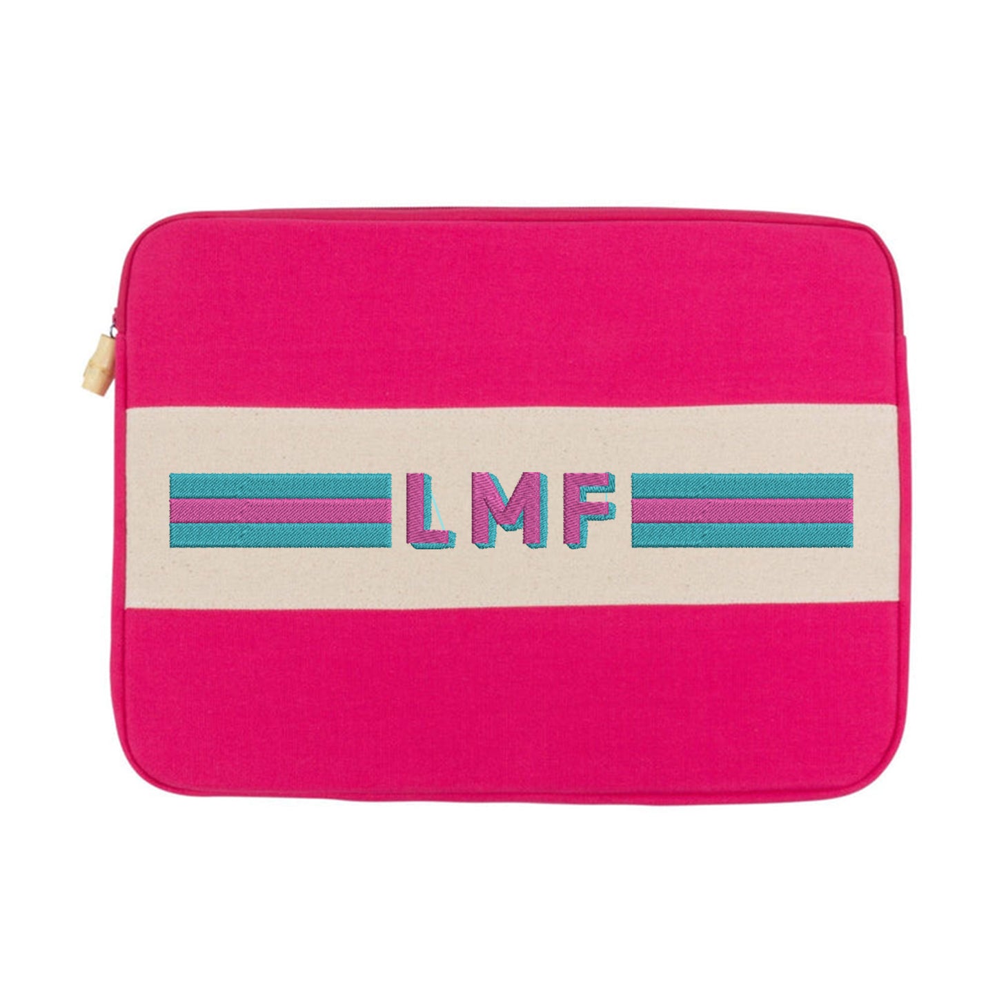 The Varsity Stripe Monogram Laptop Case – Custom Canvas Tech Sleeve with Bold Shadow Block Initials