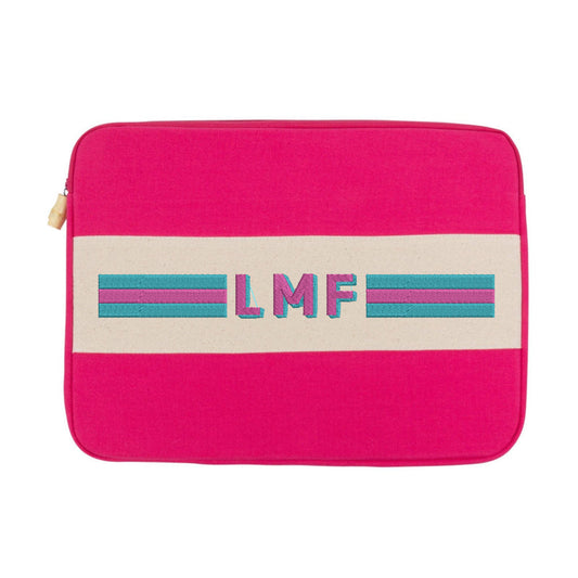 The Varsity Stripe Monogram Laptop Case – Custom Canvas Tech Sleeve with Bold Shadow Block Initials
