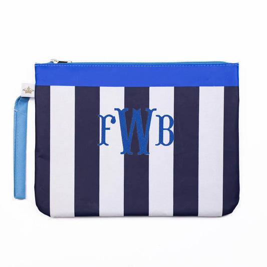 San Blas stripe waterproof wet/dry bag in navy and palace color